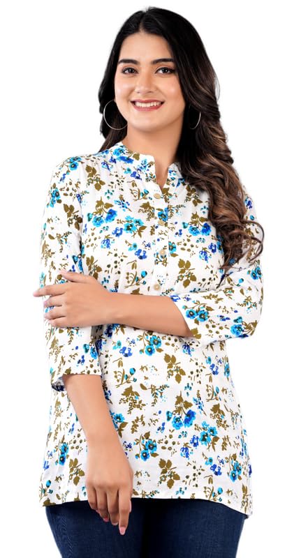 Jikonet Women's Printed Rayon Straight Short Kurti - 536, (Small, Sky Blue Wine)