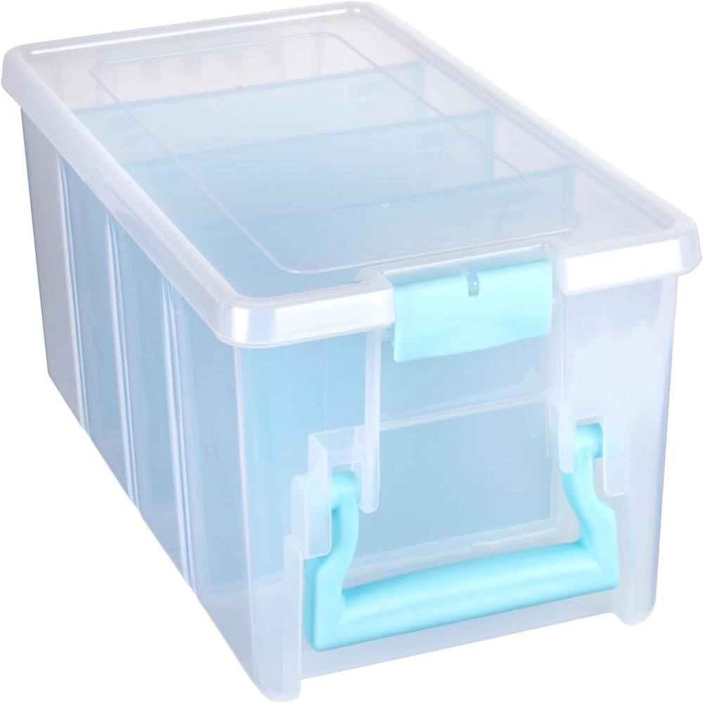 ArtBin Semi Satchel with Removable Dividers, Portable Art & Craft Organizer with Handle, [1] Plastic Storage Case, Clear with Aqua Accents, Polypropylene — image 1
