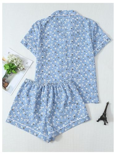 Image of Verdusa Women's 2 Piece Pajama Sets Summer Pajamas Cute Pj Set Lounge Matching Pjs Button Shirt with Shorts