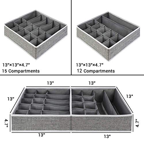 Dresser Drawer Organizer Divider, Foldable Underwear Clothes Storage bins Organizer for Bras,Ties,Belts,Socks, Set of 2