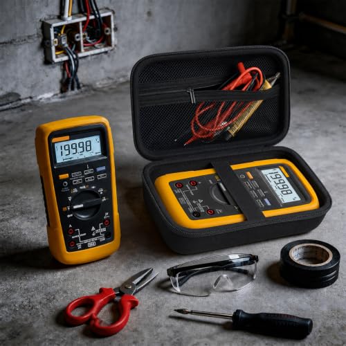 Image of Comecase Hard Multimeter Case for Fluke 87V MAX 87V 88V 179 with Holster | Divider & Zippered Mesh Storage for Test Leads, Probes, Workshop and Field Use, Full Black, Case Only