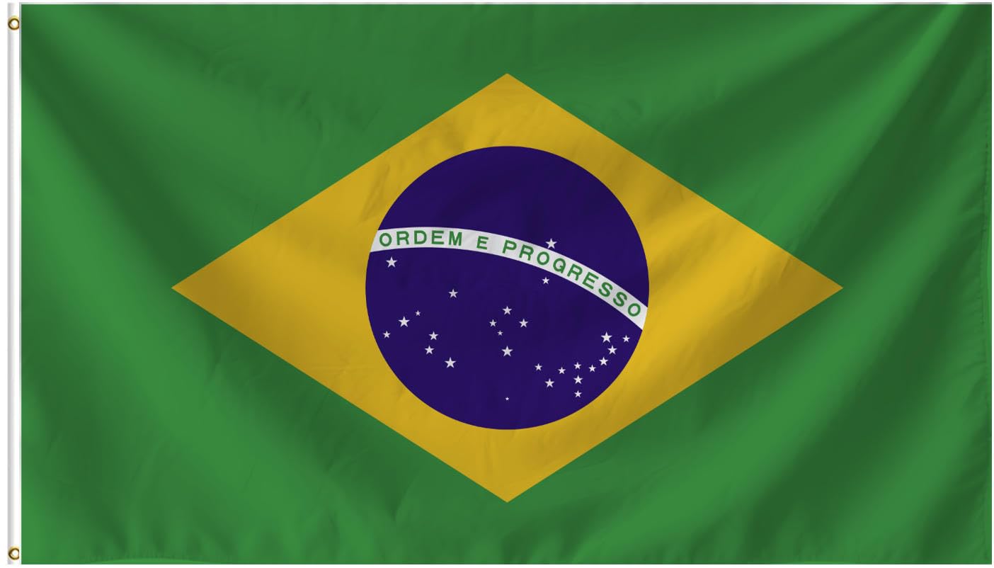 Brazil Flag 3X5FT, Brazilian Flags, Vivid Color Double Stitched Outdoor and Indoor Decor,UV Resistant Polyester Flags with Brass Grommets. (Brazil, 3x5)