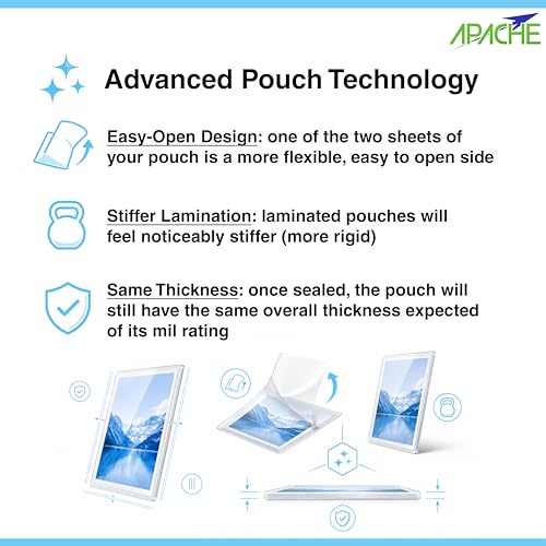 Image of Apache Letter Size Laminating Pouches, 10 Mil, 100 Pack, Seals in 5mil Laminator, Holds 8.5x11 Inch Projects (9x11.5 inch Pouch Size), Thermal Laminating Sheets, Clear, Round Corners, Specialty Line