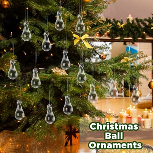Image of 30 Pcs Clear Glass Teardrop Christmas Ornaments Crystal Raindrop Hanging Ornaments Crystal Chandelier Drop Pendant Icicles Decorations for Christmas in July Tree Party Supplies (Mini Size)