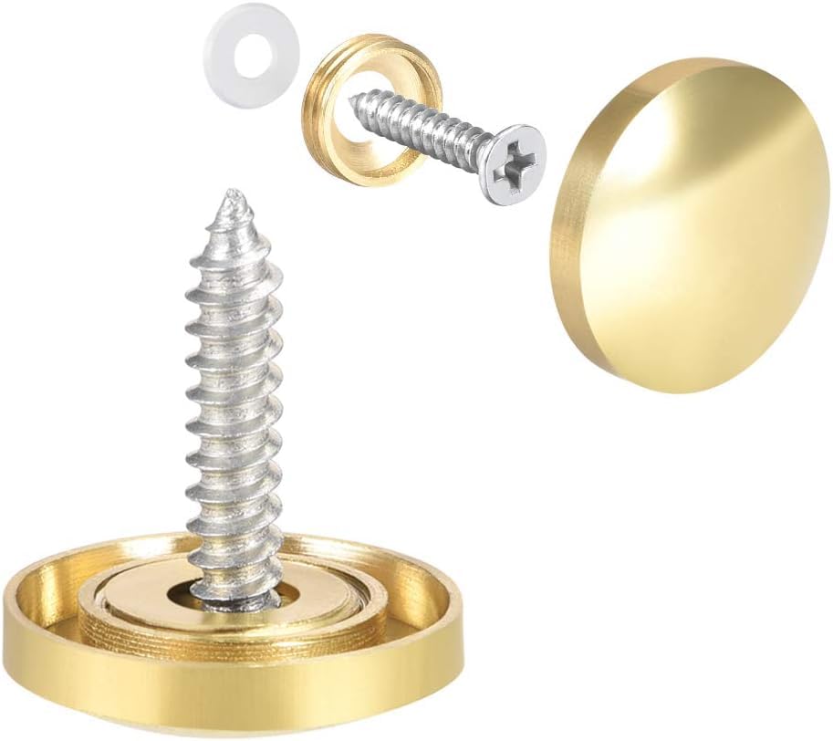 TOP-VIGOR 4Pcs Mirror Screws, 18mm brass Mirror Screws Cap Nail with Washers