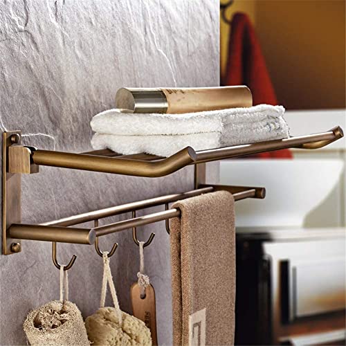 Toallero plegable de cobre antiguo con doble capa para pared de baño 7