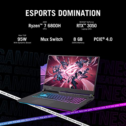 Image of ASUS ROG Strix G17 (2022), 17.3 inch (43.94 cms) FHD 144Hz, AMD Ryzen 7-6800H, RTX 3050 4GB Graphics, Gaming Laptop (8GB /512GB SSD /Windows 11 /Gray /2.5 kg), G713RC-HX009W