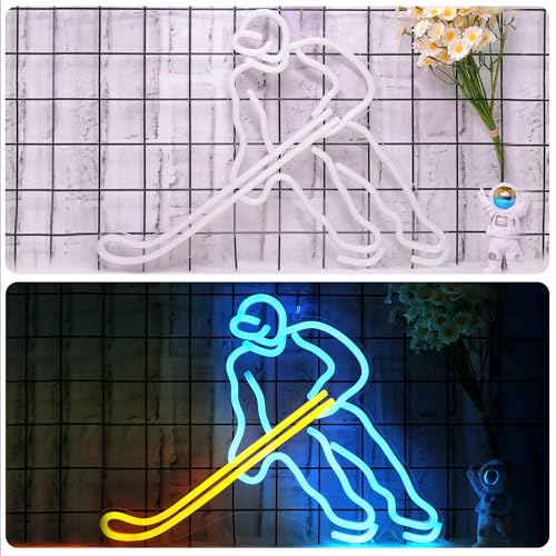 Image of CoolGift Mart Hockey Player Neon Sign - Sports Enthusiasts' Ultimate Wall Decor | Dimmable Hockey LED Light for Game Room, Bedroom, or Man Cave