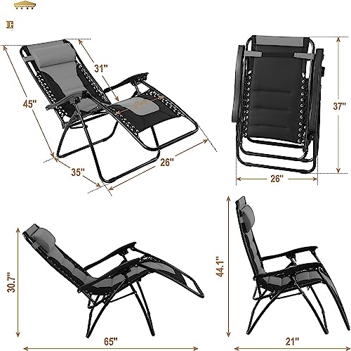 Image of STAR WORK Stainless Steel Zero Gravity Chair, Lawn Chair Recliner Lounge, Portable Camping Folding Beach Chair With Removable Pillow (Grey Star)