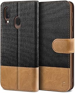 BEZ Samsung A20e Case, Samsung Galaxy A20e Phone Case Compatible for Samsung Galaxy A20e, Wallet Cover [Canvas Faux Leather] with Credit Card Holders, Kick Stand, Magnetic Strap Closure, Black