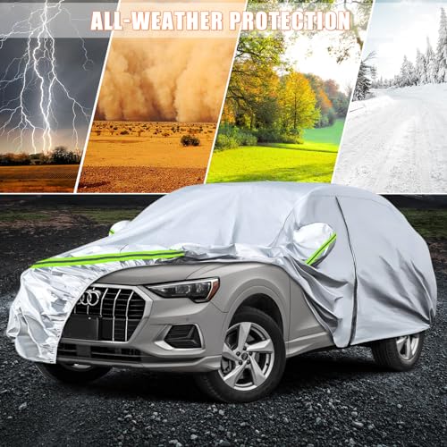 Image of Waterproof Car Covers Replace for 2012-2025 Audi Q3, 6 Layers Silver All Weather Custom-fit Car Cover with Zipper Door & Windproof Bands for Snow Rain Dust Hail Protection