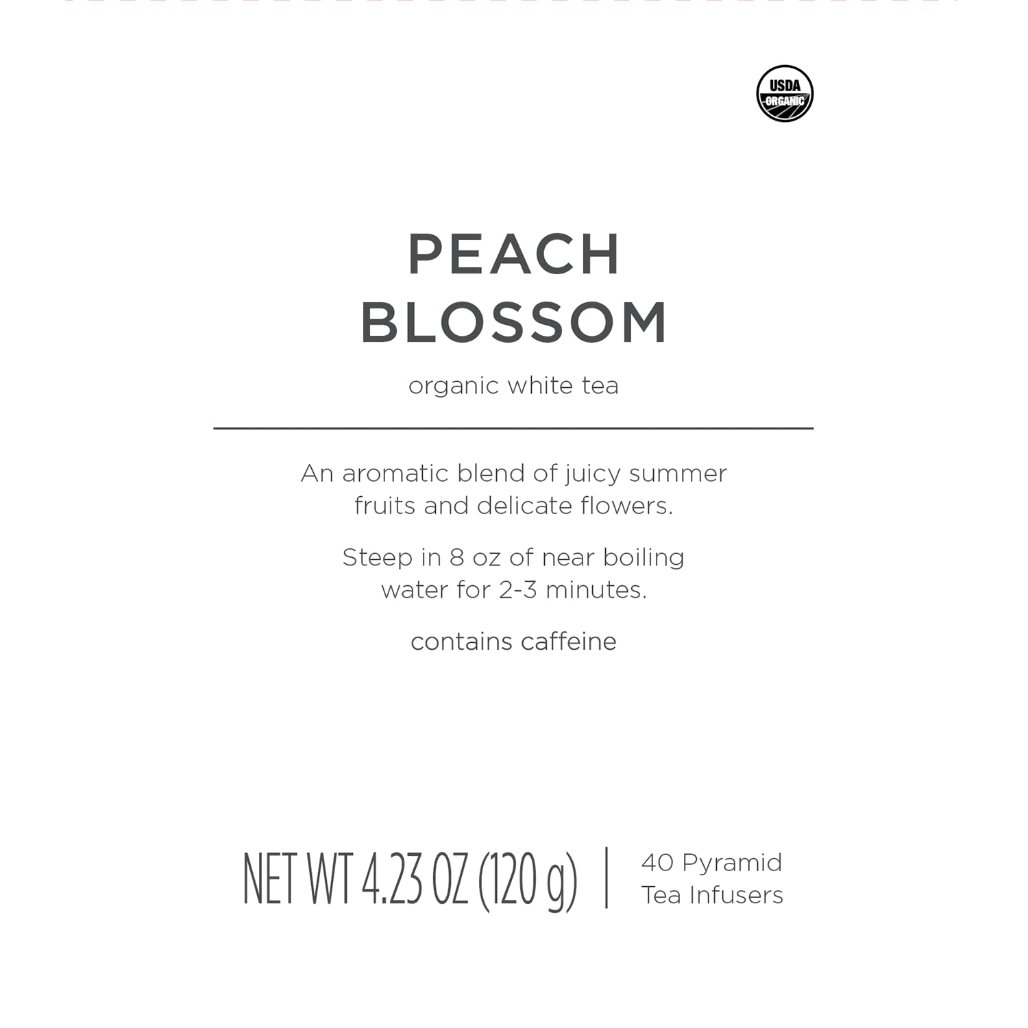 Tea Forte Peach Blossom Premium Organic Caffeinated White Tea Blend Event Box, Bulk Pack 40 Count, 10 per tray Individually Wrapped Handcrafted Pyramid Infusers