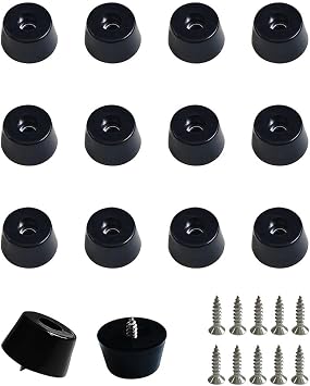 20 PCS Black Rubber Feet with Stainless Screws, Non Slip Rubber Bumper for Cutting Board 0.51" H x 1" D