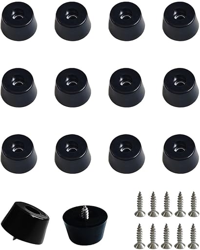 20 PCS Black Rubber Feet with Stainless Screws, Non Slip Rubber Bumper for Cutting Board (0.51" H x 1" D)