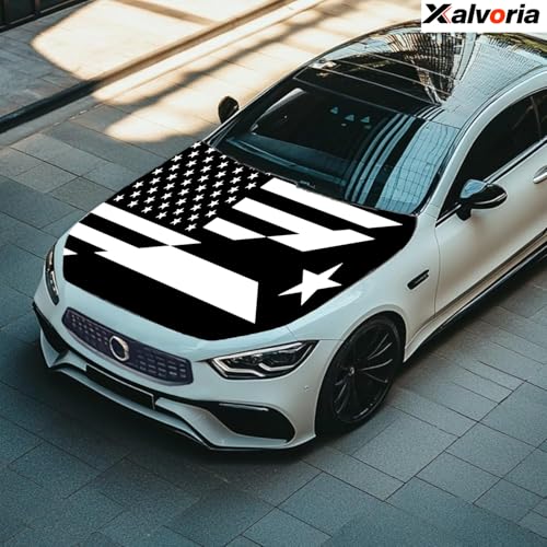 USA & Puerto Rico Black & White Flag Car Hood Covers – 4' x 5.25', Durable Polyester Spandex, Stretchable, Vibrant Colors, Universal Fit, Patriotic Car Accessories for Cars, Trucks & SUVs
