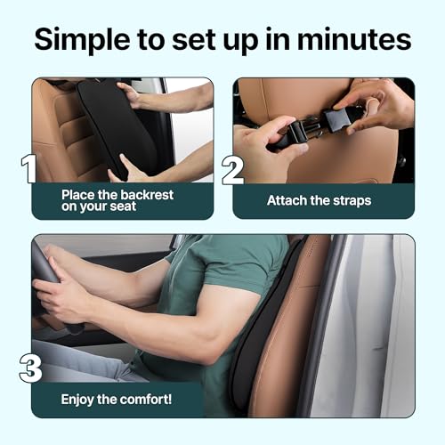 Image of Frido Foam Car Backrest Cushion for Lumbar Support & Back Pain Relief While Driving | Orthopedic Car Seat Cushion for Comfortable Long Rides | Complete Spine Alignment | Extra Leg-Room Design | Black