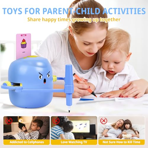 Drawing Robot for Kids, Interactive Educational Drawing Robot, Kids Robot Toys with 100 Word Cards, 12 Color Pens & Voice Interaction, Drawing Machine Present for Girls and Boys Age 5+, Blue - Image 6