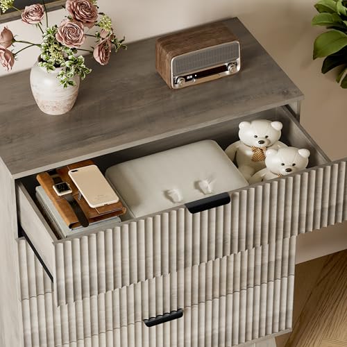 Image of BORNOON 39 inch Tall Dresser for Bedroom, 4-Drawer Fluted Chest of Drawers, Modern Wood Highboy with Deep Storage, Metal Slides & Handles, Anti-Tip Kit, Vertical Clothes Organizer for Apartment, Nursery
