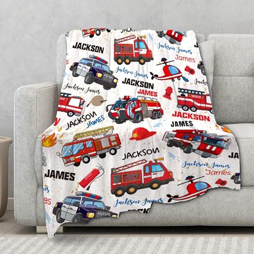 Image of Personalized Fire Trucks Firefighter Custom Baby Blanket Gifts for Boys Girls Super Soft Blanket Swaddle Newborn Cozy Receiving Blanket Stroller Throw 40x30 in for Puppy