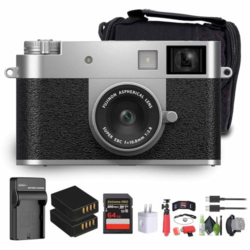 Image of FUJIFILM X Half Premium Compact Digital Camera (Silver) Bundle with Extra Battery and Charger + Carrying Case + 64GB Memory Card + Cleaning Kit + Flexible Tripod + More