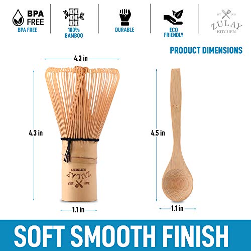 Zulay Traditional Matcha Whisk & Spoon - 100 Prong Matcha Bamboo Whisk For Ceremonial Tea Preparation - Authentic Japanese Bamboo Whisk For Matcha Tea - Matcha Tea Whisk For The Perfect Matcha #TOP2