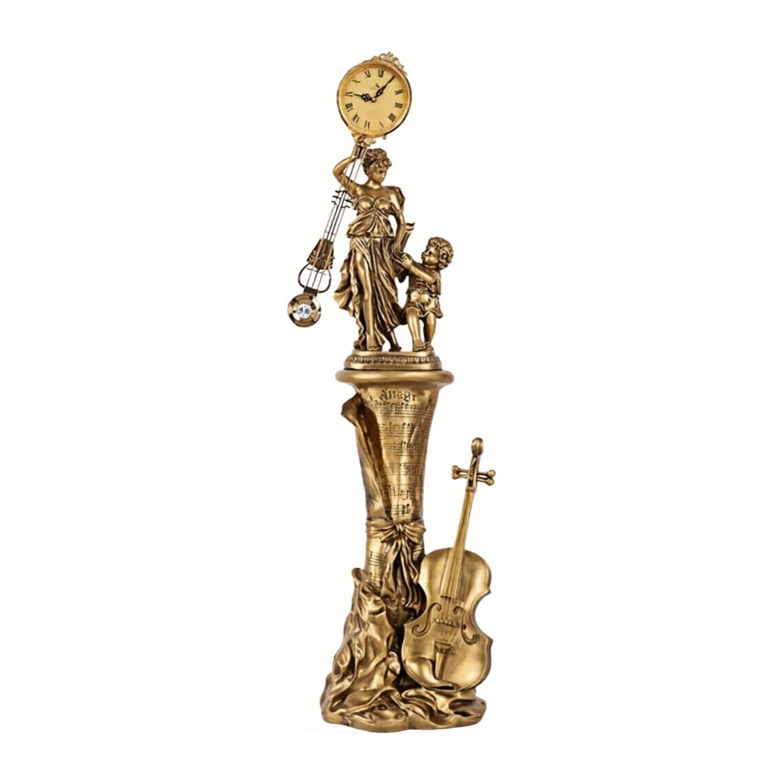 guiling-1986 Grandfather Clock ﻿ Floor Clock European Style Musical Sculpture Standing for Living Room floor clocks for living room(Brass)