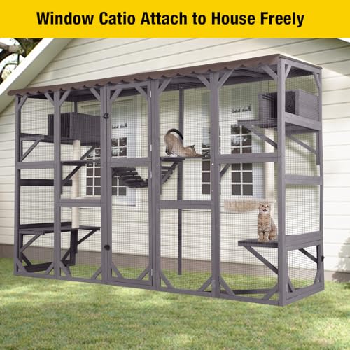 Image of Aivituvin Window Catio Outdoor Cat Enclosure Super Large Walk in Cat House with 6 Platforms and 2 Scratching Posts for Cats,104 inch L x 34 inch W x 69.5 inch H
