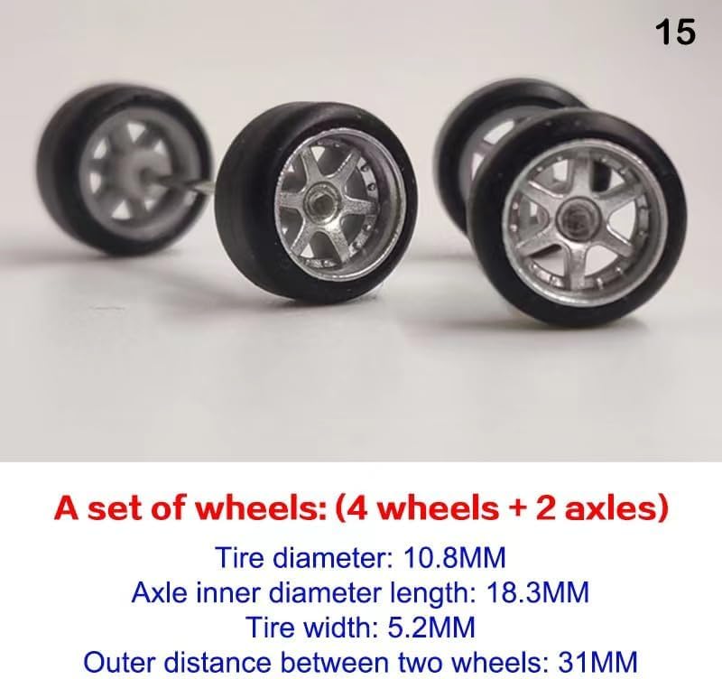 Sliver Wheels Rims Tires Set Alloy 1:64 Wheels,Scale Wheels Rubber Tires,Model Alloy and Accessories Tires Wheel Rubber,Wheels and Tires,Tire and Wheel Sets(1 set) - Image 4