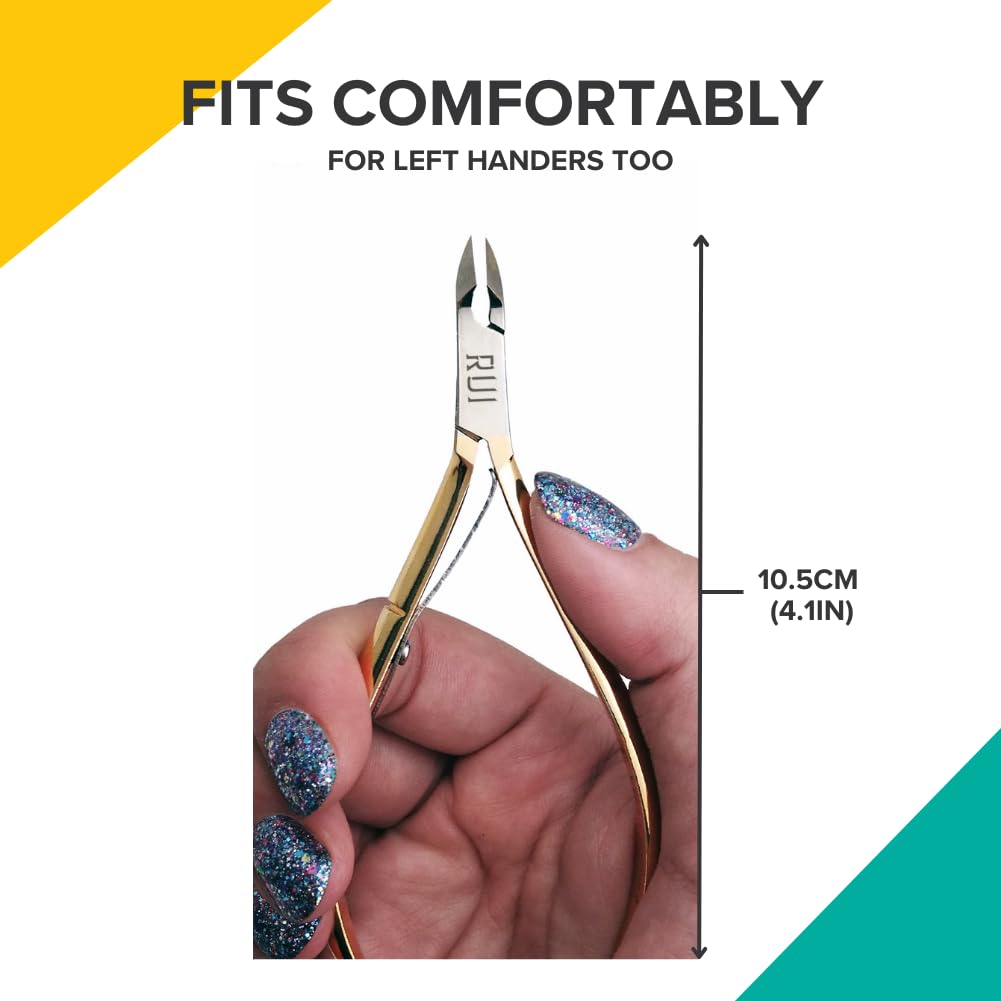 Rui Smiths Alicates Profesionales para Cutículas, Acero Carbono Bañado en Oro, Mango Francés, Resorte Simple, Mandíbula de 6 mm (Full Jaw)