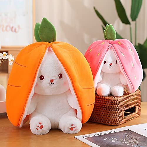 Mukorolee Bunny Plush Doll Toy Pillow, Reversible Carrot Strawberry Bunny Stuffed Animal with Zipper, Cute Rabbit Decoration for Kids & Adult Birthday Party Gift (1pcs 10" Carrot) - image 7