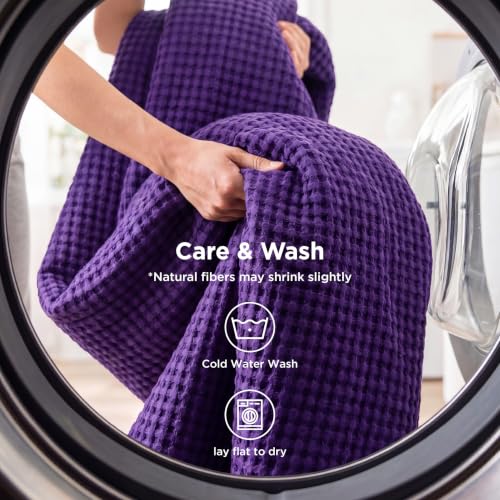 Image of Bedsure Cooling Cotton Waffle Weave Throw Blanket - Lightweight Breathable Blanket of Rayon Derived from Bamboo for Hot Sleepers, Luxury Throws for Bed, Couch and Sofa, Purple, 50x70 Inches