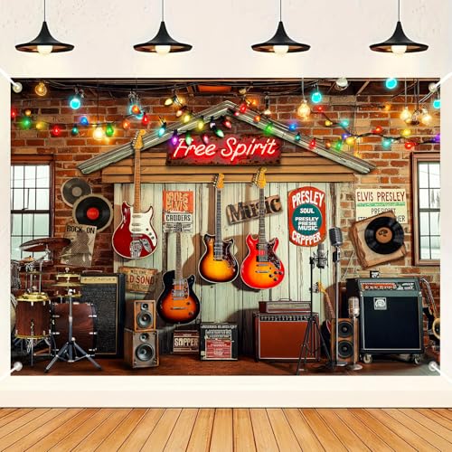HANYING Rock Band Stage Photography Backdrop Live Concert Guitar Instrument Photo Background Music Theme Concert Family Party Decoration Portrait Studio Props 7x5ft HY075YL