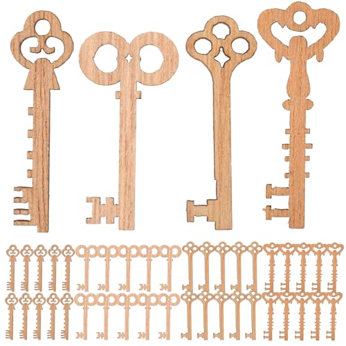BESTOYARD 50pcs Blank Wooden Vintage Keys Embellishment Keys Cards Bookmark
