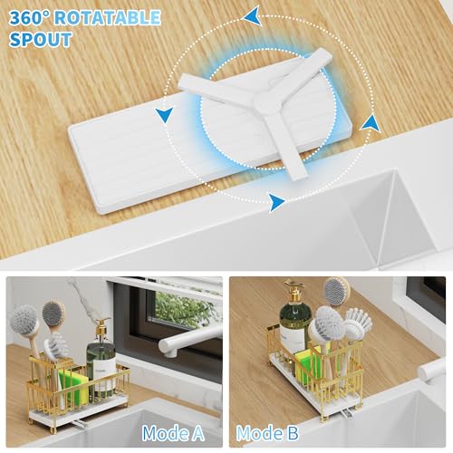 Image of Cisily Sponge Holder for Kitchen Sink, Sink Caddy Organizer with High Brush Holder, Kitchen Countertop Organizers and Storage Essentials, Rustproof 304 Stainless Steel (Gold, 9.25″)