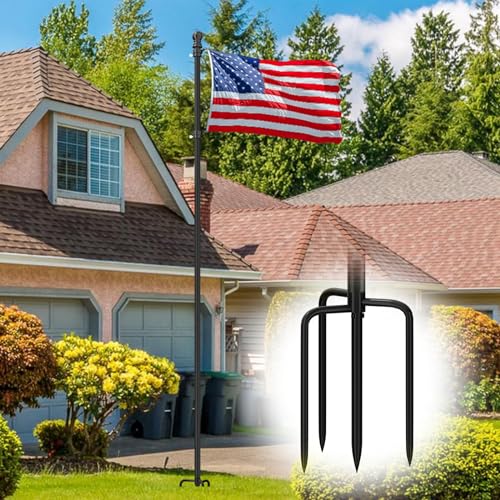 10 FT Flag Poles for Outside House inground with 4 Prongs Base - Heavy Duty Extra Thick Aluminum Flag Pole Kit for Yard - Outdoor FlagPole for Residential or Commercial