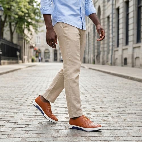 Image of konhill Men's Casual Oxford Shoes - Breathable Dress Shoes Loafers Lace-up Flat Sneakers