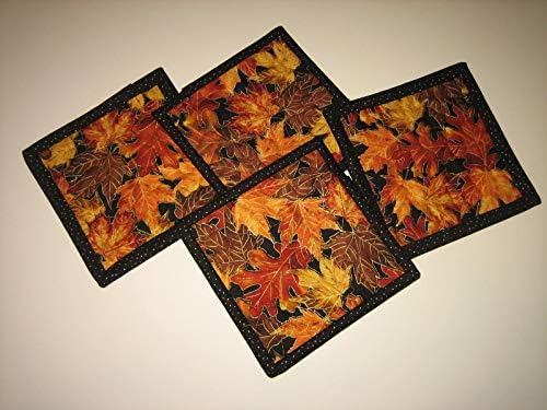 Fabric Coasters for Drinks, Fall Autumn Leaves, Drink Mats, Hot Cold 5x5 inch, Washable Coffee Dining Table Mats Mug Rugs Snack Mats