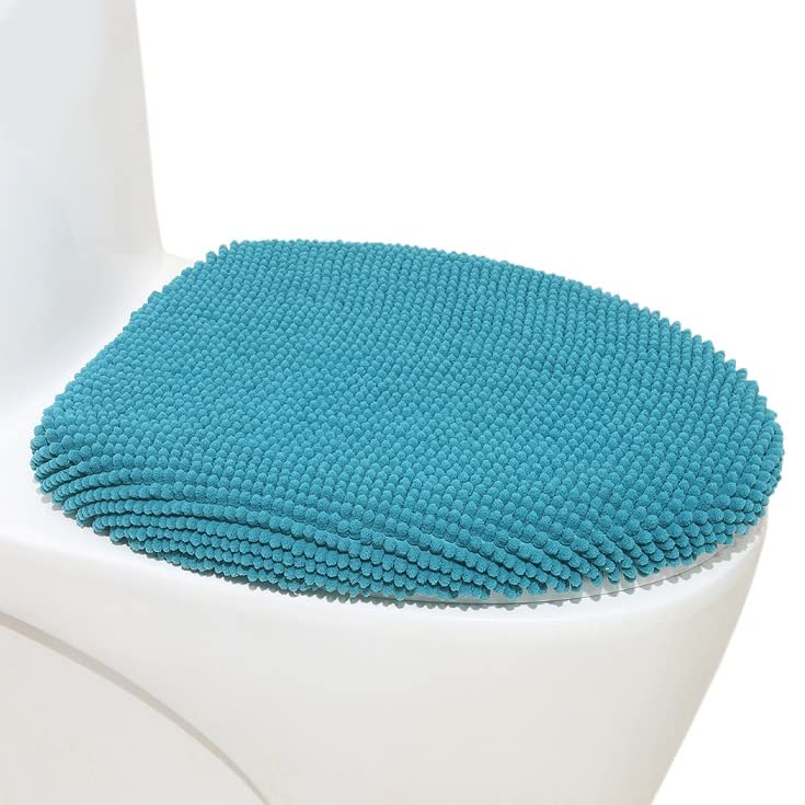 Madeals Chenille Toilet Lid Cover Shag Soft and Absorbent, Comfortable Bathroom Toilet Lid Cover Seat Fits Most Size Toilet Lids for Teal