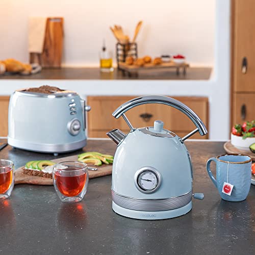Cecotec Elektrischer Wasserkocher ThermoSense 420 Light Blue, 1,8L Kapazität, 2200W, Temperaturanzeige, 360° Basis, Edelstahl, Vintage-Stil, Blau, Automatische Abschaltung, BPA-frei 2