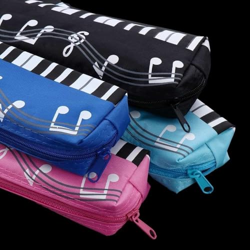 Image of Music Note Design Pencil Case - Zippered Organizer with Piano Keyboard Print, Durable Fabric for School, Office and Art Supplies (Black Square)