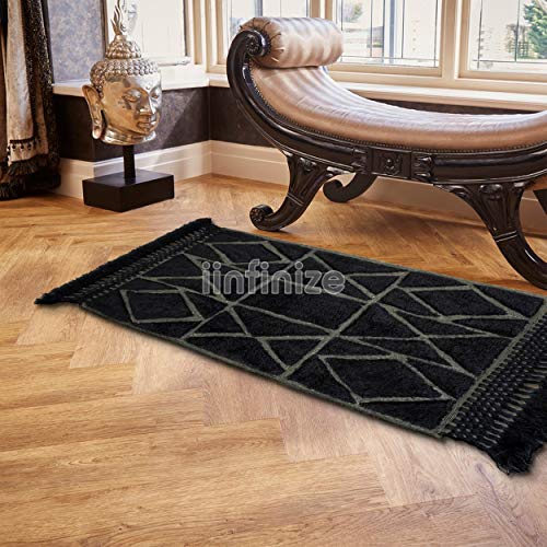 Alfombra atractiva suave y peluda de algodón negro estilo boho 3