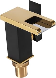 Lavabo de baño LED, grifo cascada, grifo de cristal, 3 colores cambiantes, iluminación de caño grifo de baño, grifo de lavabo, para baño, cocina, ducha, lavabo, etc. (negro y dorado)
