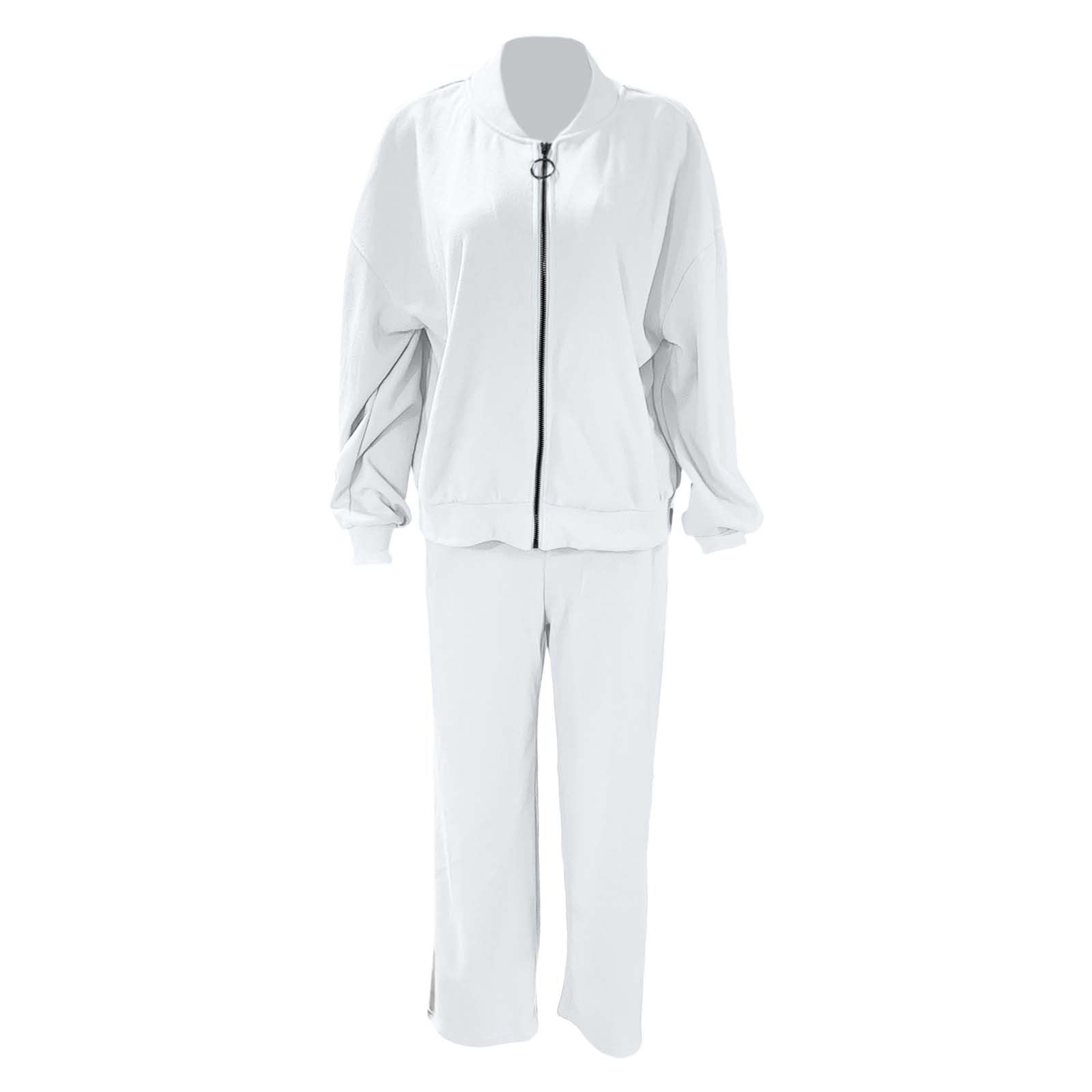 Generico Giacca Donna Scollo Tondo Felpa Pantaloni Dritti Moderno Confortevole Capospalla Giubbino Casual (Bianco, XXL)