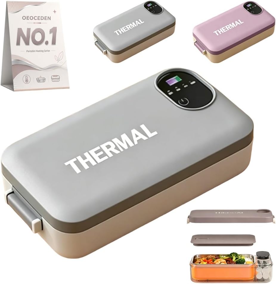 Portable Electric Lunch Box with Self-Heating Heated No Microwave Warmer Powered Heater Food Container Warmers Work Cordless Adults Warming Heats Home Kitchen Dining(-A,Smart Scheduling)