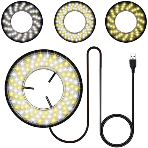 Image of Light Microscope LED Ring Illuminator, USB Adjustable LED Ring Light for Industry Monocular Binocular Trinocular Stereo Microscope & Camera (CW WW 96 LED)