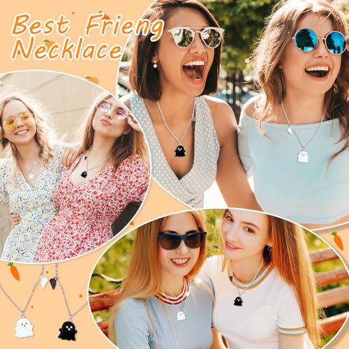 HekouJiub 2 Stück Geister Freundschaftskette Magnetische Halskette mit Geister Anhänger Herz Paar Halskette Freundschaftsketten Anhänger Halsketten für Damen Frauen Halloween Geburtstagsgeschenk