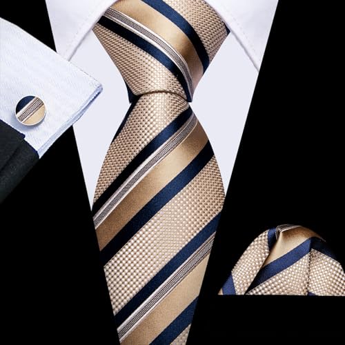Image of Barry.Wang Mens Tie Set Plaid Check Neckties Formal Business Wedding Luxury Pocket Square Cufflinks