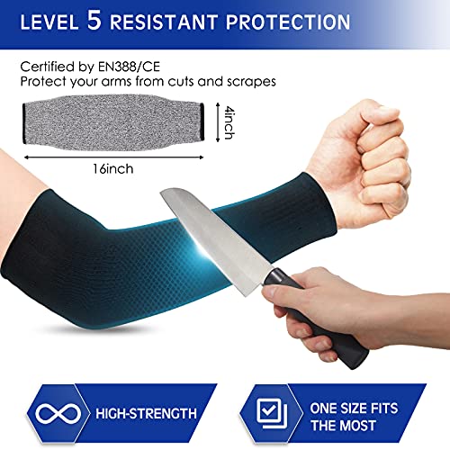 Geyoga 2 Pairs Arm Sleeves Guards Arm Protectors for Thin Skin and Bruising Protective Cut Resistant Sleeves for Men Women(Large,Hppe,Black, Gray) - Image 4