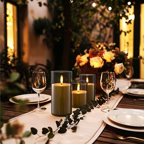 Image of Flameless Candles Battery Operated Candles- Flickering LED Candles with Realistic 3D Buld and Remote Control &Timer for Wedding Birthday Halloween Christmas Decorations Set of 3