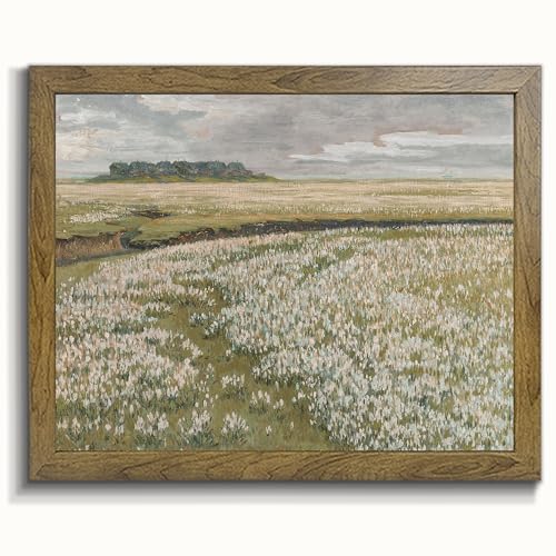Spring Meadow Wall Art - Vintage Landscape Print， Framed Canvas Prints Wall Art Home Decor - Vintage Landscape Art Print Farmhouse Painting, Wildflower Field Oil Painting on Canvas